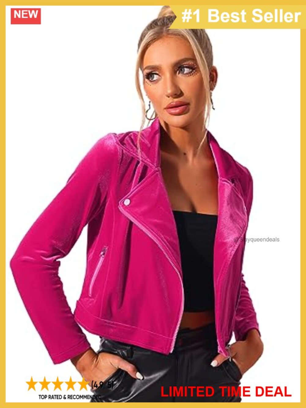Velvet Moto Jacket Cropped Notched Lapel Zip Winter Coat Womens